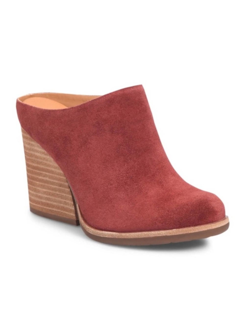 Kork-Ease Challis Burgundy Dark Red Suede Heeled Mules Clogs Size 6